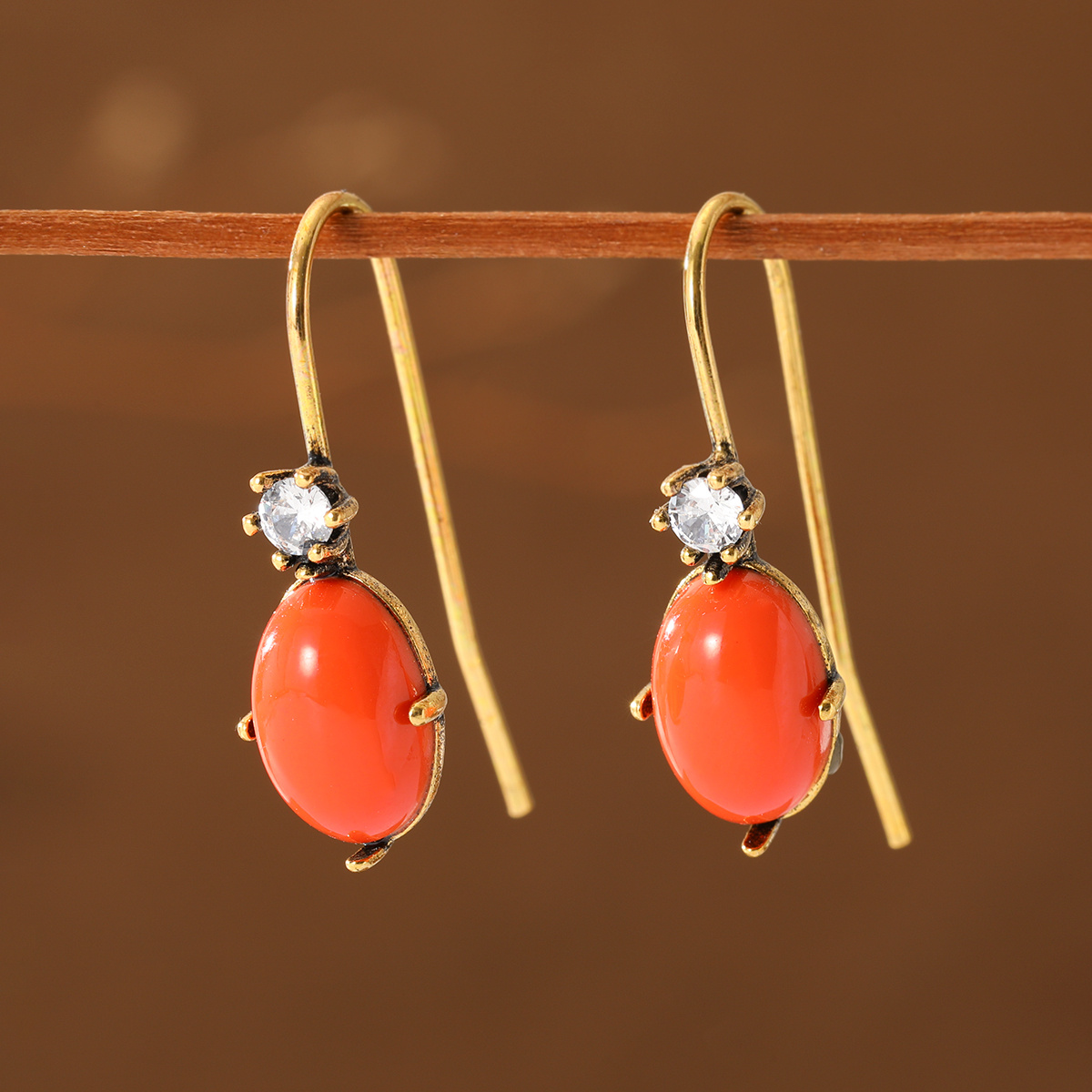 Image of Women's Plated Vintage Distressed Red Synthetic Zirconia Earrings Suitable For Daily Wear, Travel & Parties, Birthday Gift Jewelry With Inlaid Synthetic Gemstone Pendant, Wearable For Or