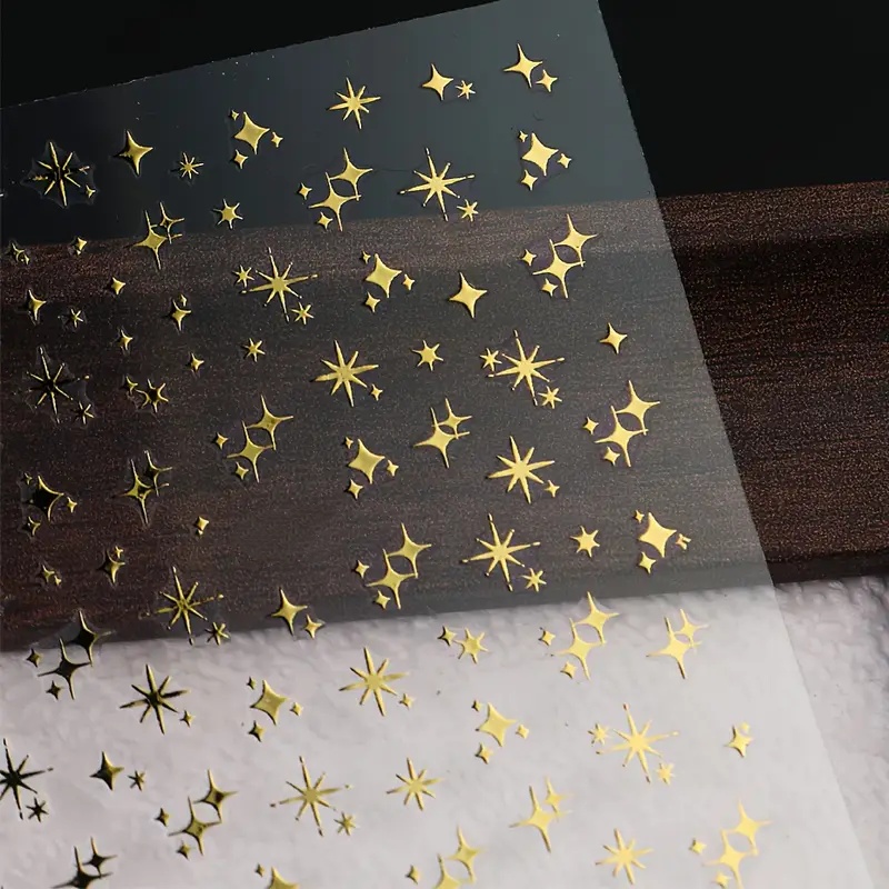 Shiny Golden & Silvery Star Nail Stickers - Self-adhesive Glossy Paper Decals With Sparkling Glittery Effect, Irregular Shapes, Single-use Cartoon Design For Manicure & Pedicure, Nail Decorations