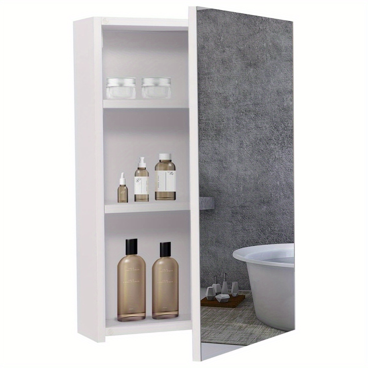 Bathroom Wall-mounted Mirror Cabinet White, Small Single Mirrored Door Storage Cupboard, Adjustable Height Shelves Storage Unit (40 X 60 X 15cm)