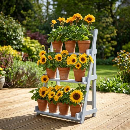 3 tier foldable wooden plant stand no assembly tiered ladder shelf multi purpose display and storage rack for plants decor books ideal for indoor outdoor patio balcony and living room