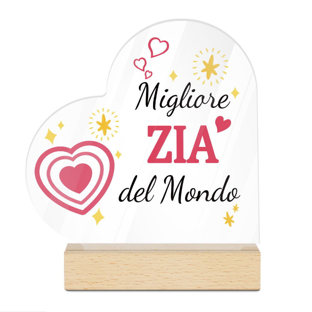 TEMU [2d Flat] 1pc Of -shaped Acrylic Sign With A Wooden Base For Table Decoration, Best Aunt In The World, Desktop Decor For Home Room, A Gift For