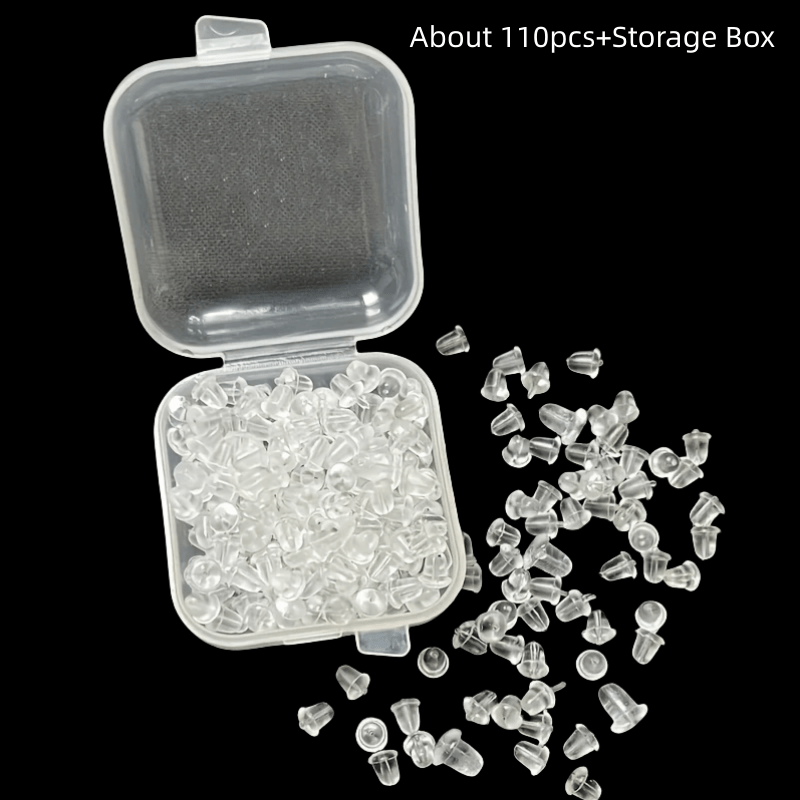 TEMU 110pcs/210pcs Hypoallergenic Clear Silicone Earring Backs Suitable For Making With Storage Box - Ear Stud Stoppers, Secure Ear Nail Caps For