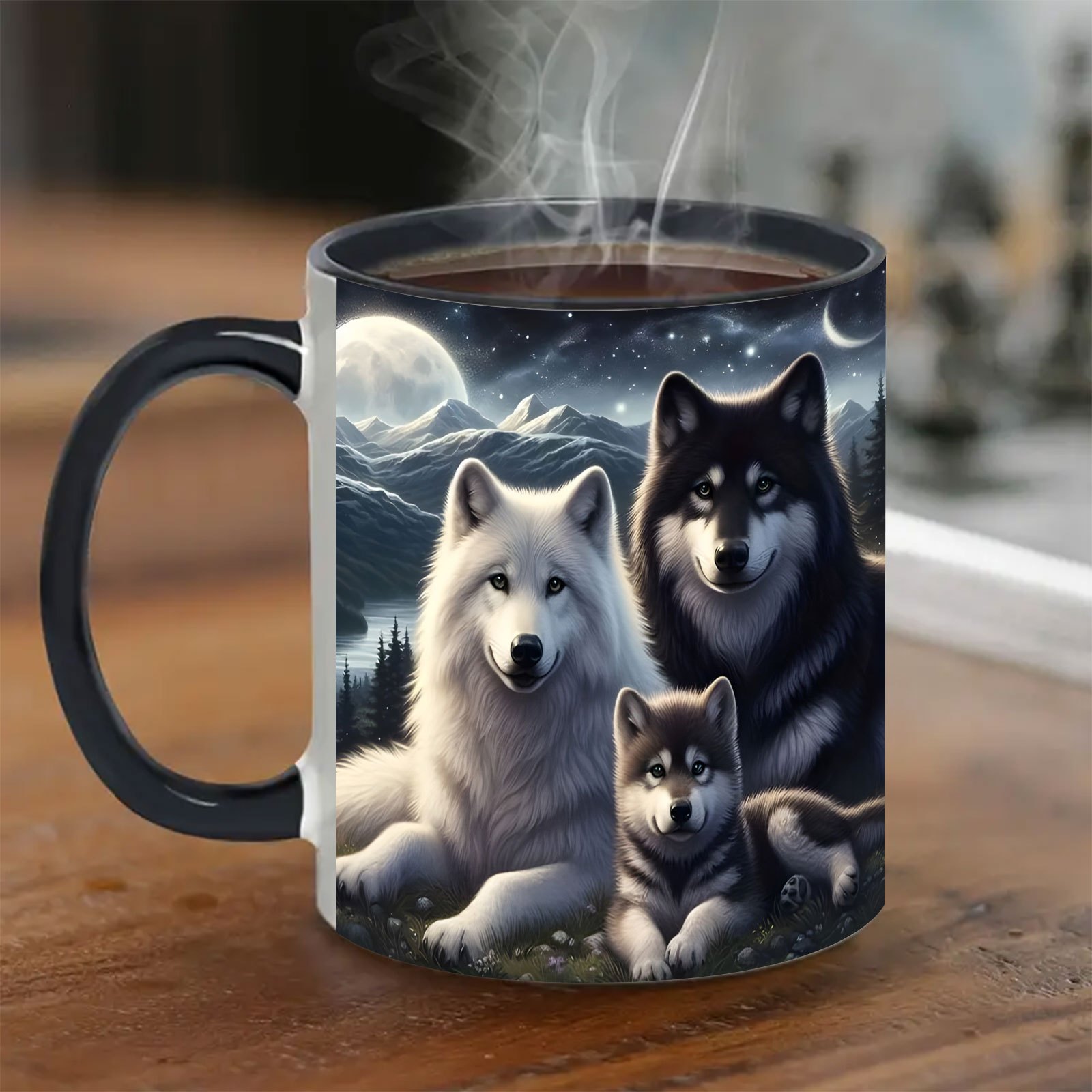 TEMU A Single 11 Oz Ceramic Mug Featuring A Wolf Design - Ideal For Beverages Like Coffee, Tea, Or Wine - An Present For Casual And