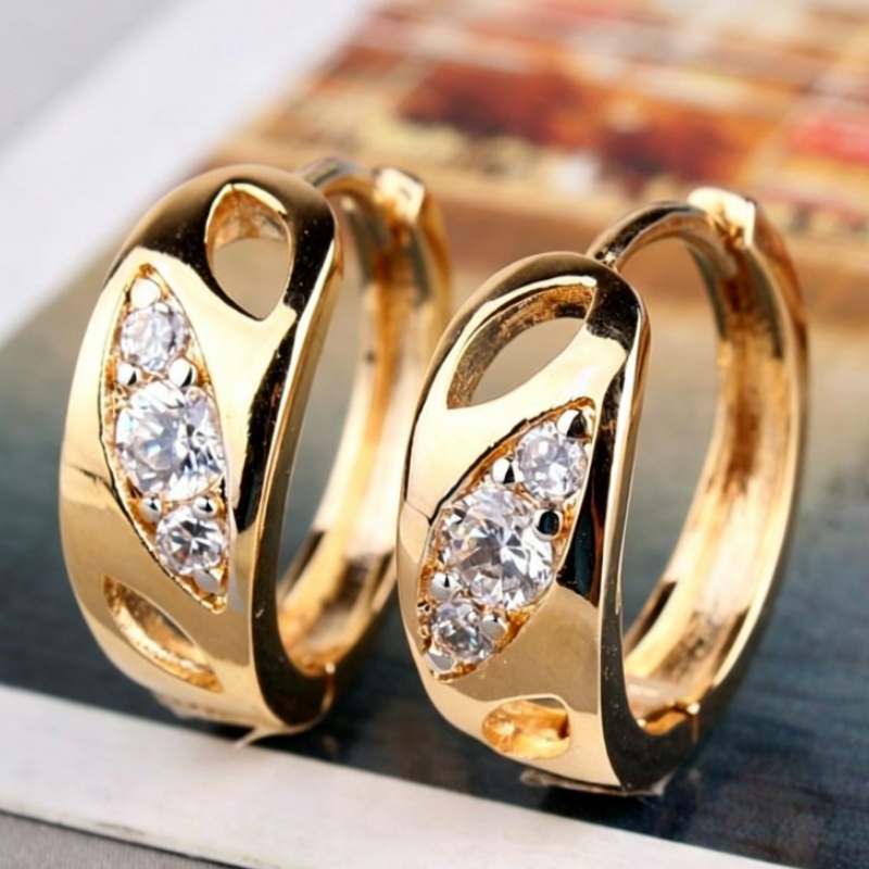 TEMU Readkiss Women' Plated Hoop Earrings Suitable For Wear, Leaf-shaped Synthetic Zirconia Inlay Retro Elegant Hoops, April Birthstone Jewelry Gift