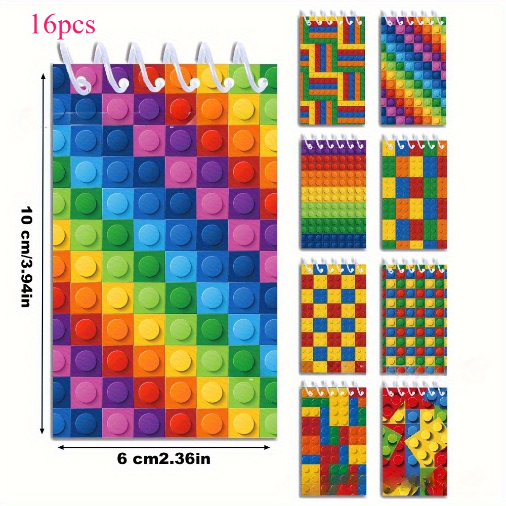 Image of Set Of 16 Mini Building Block Notebooks - Colorful Spiral Notepads In Brick Designs, Ideal For Birthday Party Gifts & Fillers, Notebook Set | Easy Style Spiral Bound