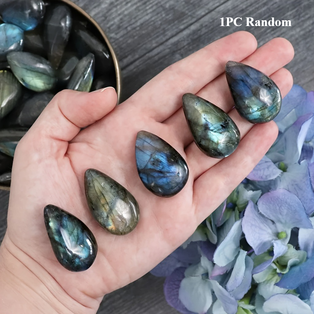 TEMU Random Natural Labradorite Teardrop Cabochons - Bohemian Style, , Ideal For Crafts And Jewelry Making, Perfect Gift Idea, Ring Jewelry Making