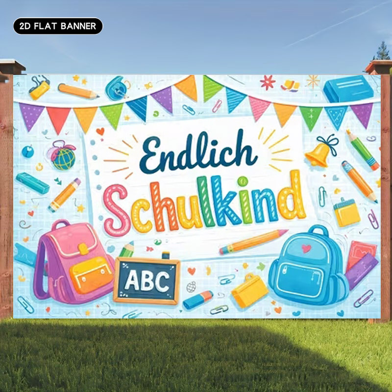 TEMU 2d Flat, 1pc German " Schulkind" Back-to-school Banner - Chalkboard Style First Day Of School Decoration Suitable For Classroom,, Teacher Wall