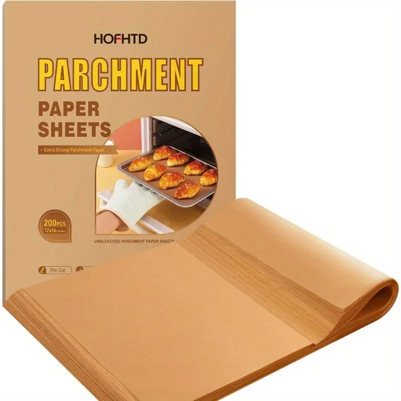 200 sheets parchment paper - extra thick 45gsm precut baking liners, unbleached & individually wrapped, 12x16 inches with rounded corners for air fryer, oven, grill, steamer - heavy duty disposable for, pizza, roasting, pastries - cost-effective bulk pack - double silicone coating for easy , grilling, frying, and steaming, stacked in box for convenient use, air fryer liners non stick, air fryer liners large size Product details 0
