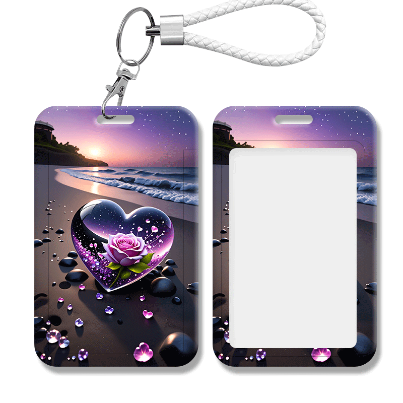 TEMU Heart-shaped Purple Rose Women's Bus Card Holder - Suitable For Nurses, Doctors, Teachers, Office, School - Compatible With Bank Cards And