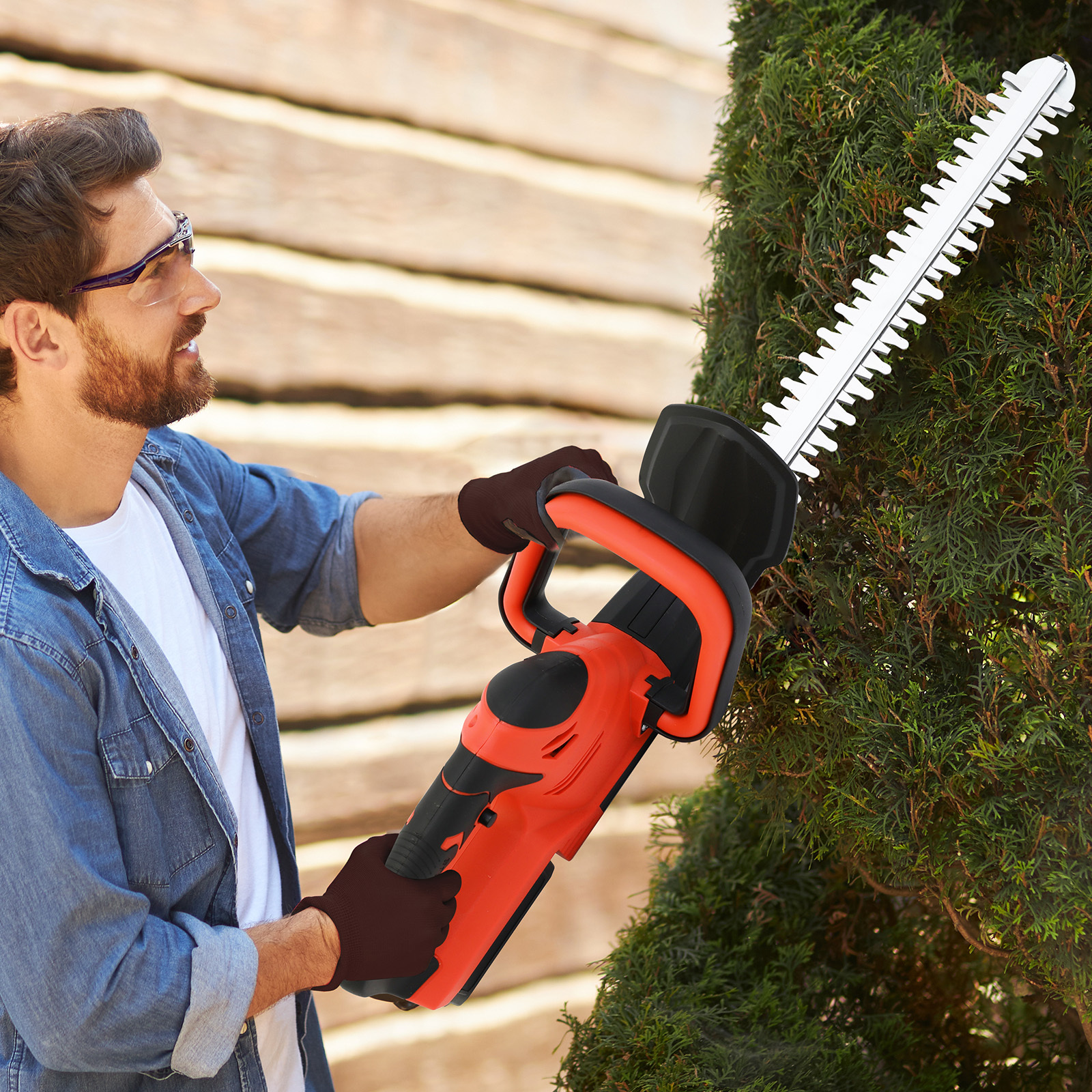 

22-inch Cordless Hedge Trimmer With Cutting, 1500r/min Carbon Steel Blade, Rechargeable 3c Battery, Charger & Safety Gear - Gardens, Battery Hedge Trimmer