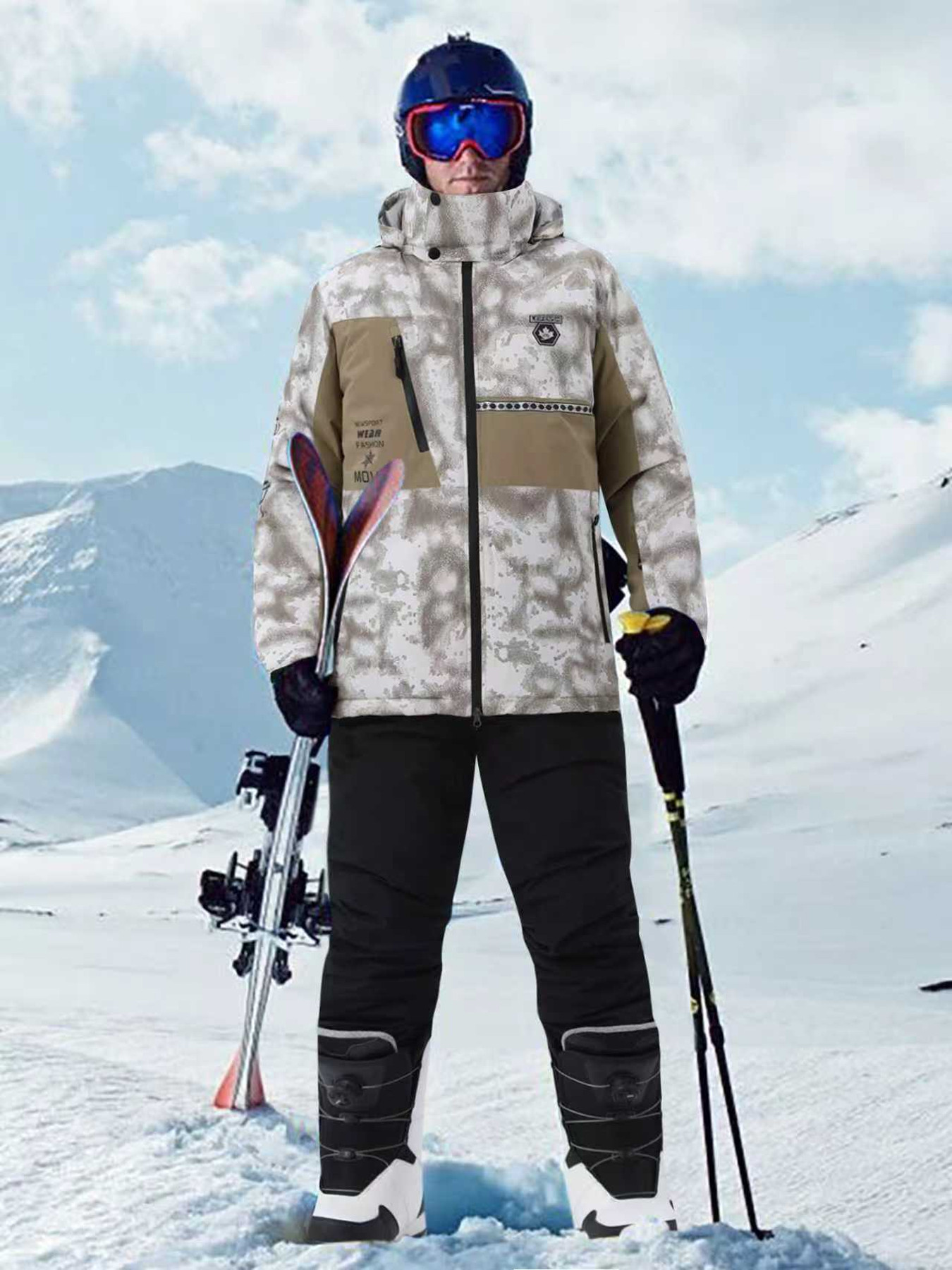 Men's Ski Suit Set, 2pcs Top and Bottom for Winter Sports