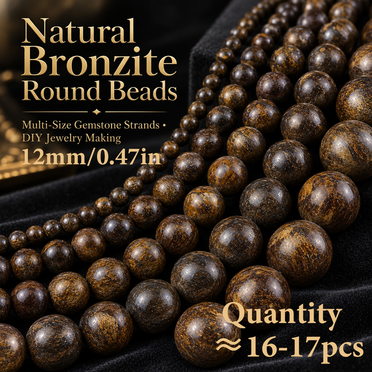Natural Bronze-Gray Stone Round Loose Beads for DIY