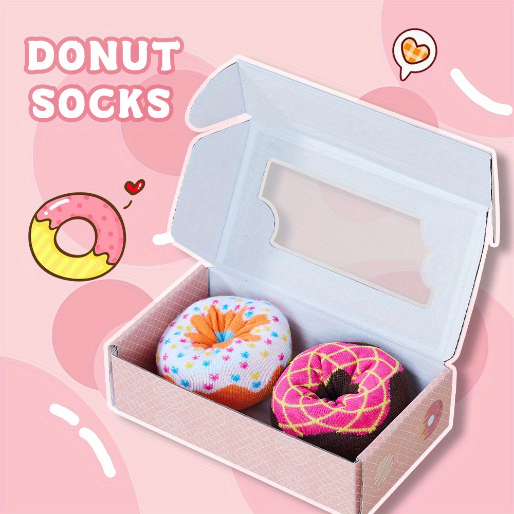 Image of 2 Pair Of Unisex Gourmet Donuts, Fun Socks, Donuts, Parties, Creative Personalized Gift Boxes, Comfortable And Breathable Couple's Holiday Sweet Christmas Cute Gifts