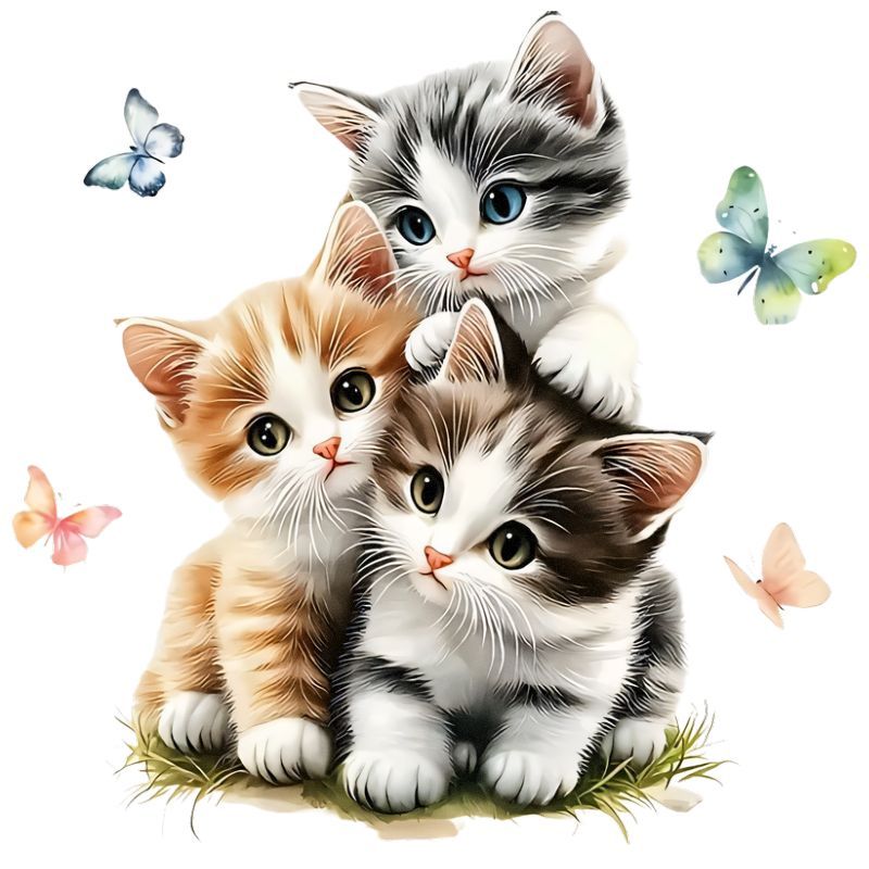 TEMU Cute Kitten Cat Patches For Diy Iron-on Transfers, Multicolor Vinyl Heat Press Appliques With Butterflies, Washable Durable Designs Suitable For