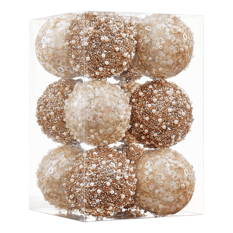 TEMU Lot de 12 boules de Noël de 6 cm, décorations suspendues pour sapin de Noël à paillettes, sequins et perles pour fête d'année et décoration de