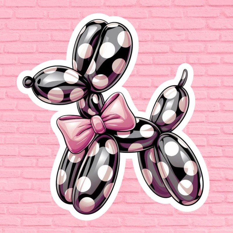 TEMU Adorable Polka Dot Balloon Animal Dog Sticker 3inches Decal | For Laptops, Journals, Cars | Perfect For Dog Fans & Lovers Of Whimsical Art