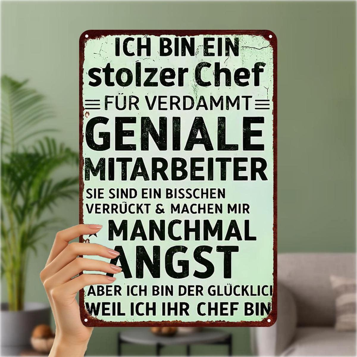 TEMU 2D-Flach, 2D-Flach ., „Genialer Mitarbeiter Metallschild – Lustige Bürodeko für Chefs & Teamleiter“ 8×12 Zoll, 2D-Flach