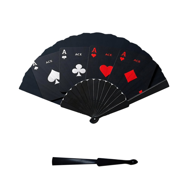 TEMU Women's Handheld Folding Fan With Ace Playing Card Print, Plastic Fan Surface And Ribs, 1pc Portable Decorative Hand Fan, Ideal For Daily Use,