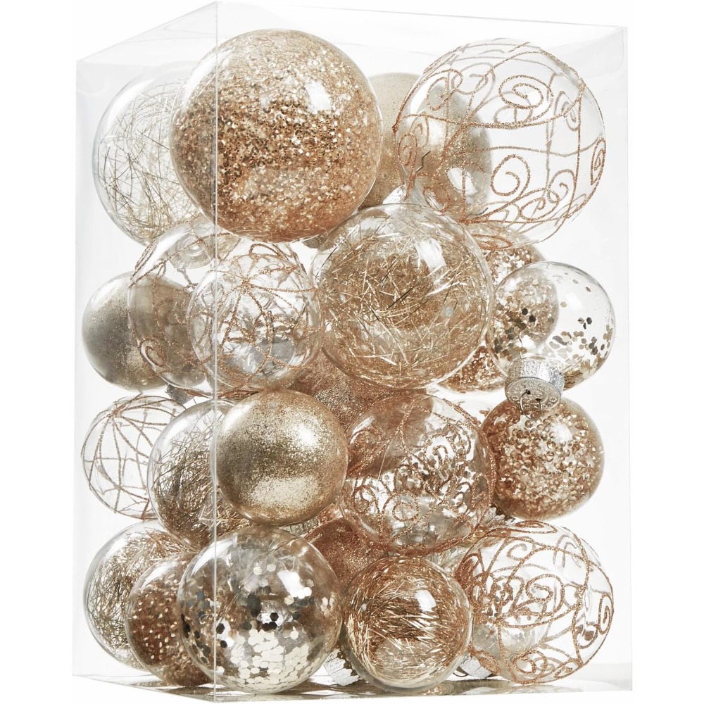 TEMU 31pcs (30pcs Balles et 1pc Boîte) Ornements de Noël de boules, incassables, transparentes, grandes boules en plastique à suspendre, ensemble de