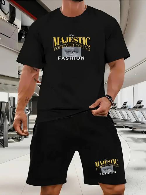 mens fashion clothing summer casual crew neck t shirt and shorts set mens vacation gym wear printed letter leisure outfit smooth fabric soft comfortable breathable cool sweat absorbent t shirt suit