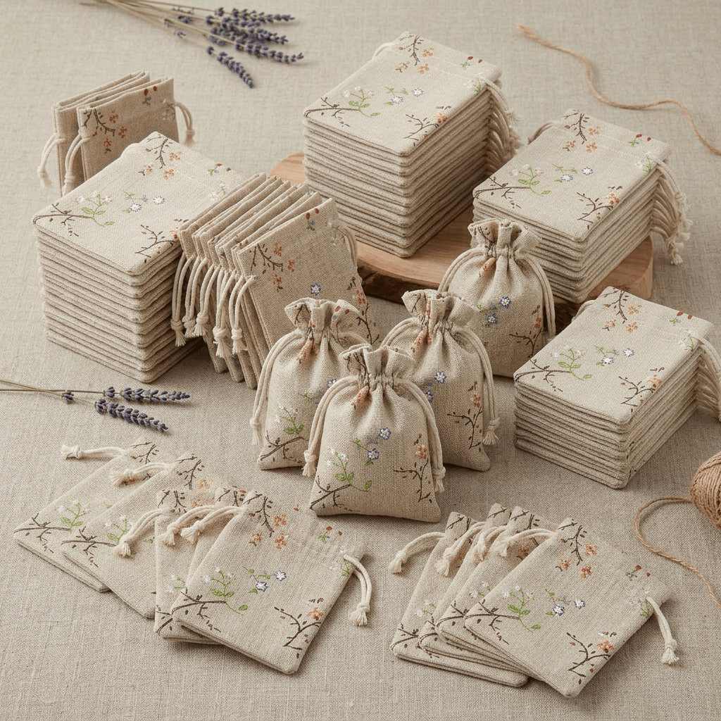 TEMU Gift For Her/him 50pcs Burlap Drawstring Bags Gift Pouches Hessian Floral Sacks With Secure Double Drawstring Cord Closure For Wedding Favors