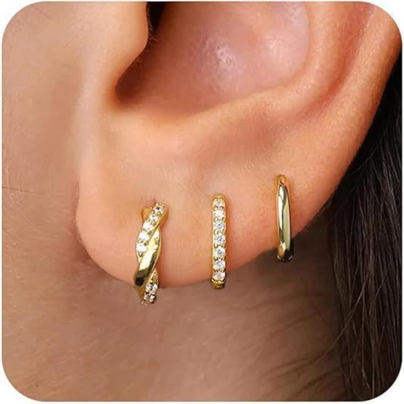 RoseJeopal 925 Sterling Silver Small Hoop Earrings Cubic Zirconia Huggie Tiny Earrings,3 Pairs 14K White Gold Plated Cartilage Piercing Earrings Ear Cuff for Women Men 8mm 10mm 12mm price in UAE
