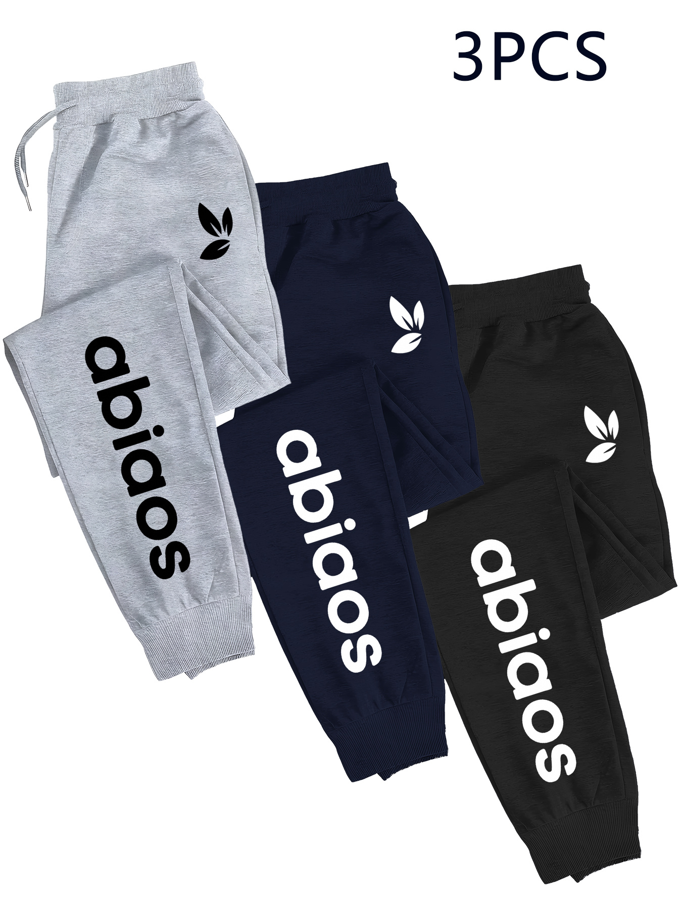 3pcs Men's Casual Sweatpants with Hood, 'Abidos Logo'Print design,Drawstring Design,Lightweight, Elastic, and Breathable, Suitable for Spring and Autumn Outdoor Sports. Loose Fit, Men's Sport Pants/Men's Long Pants, Running Pants, Workout Pants