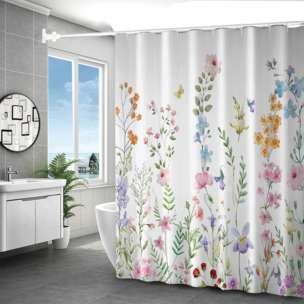 Fangkun Duschvorhang Grün – Rose & Schmetterling Design, Polyester 183x183 Cm – Inkl. 12 Haken