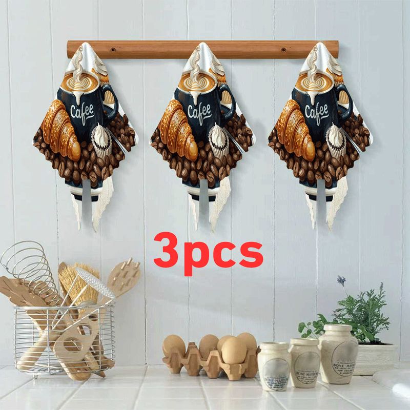 TEMU Set Of 3/6 Kitchen Dishcloths Featuring 2d Designs Of Coffee, Bread, And Ice Cream. Reusable Cleaning Cloths Are Made Of Microfiber, Absorbent,
