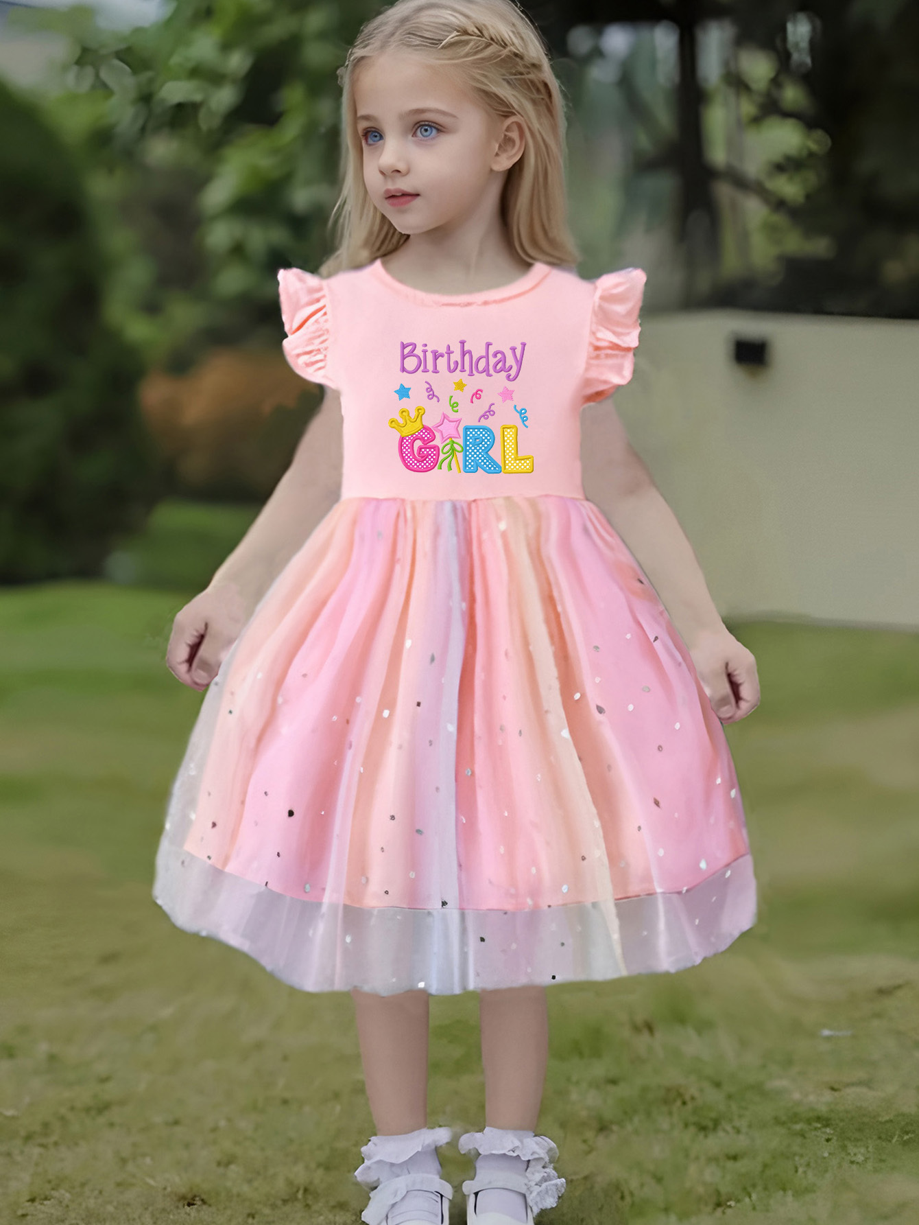 birthday dress lil play Ombre Pink Satin Tulle High-Low Little Girl Birthday Dress