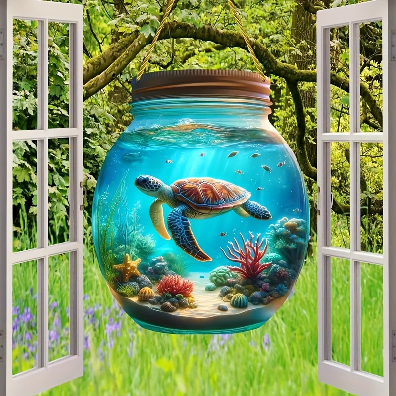item picture   sea turtle ocean scene acrylic sun catcher 7 87x6 69 inch round mason jar design featuring vibrant coral   and     decorating bedrooms living rooms kitchens