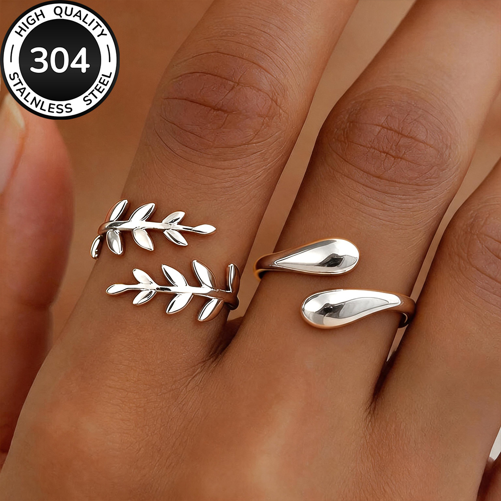 2pcs High-Quality 304 Stainless Steel Golden Open Rings