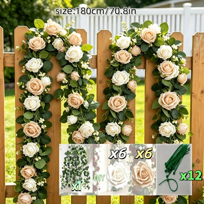 TEMU 25pcs Luxurious Large Artificial Flower Garland, Soft Thick Lifelike Plastic Vine. Decor For Fireplace, Dining Room &, Diy Holiday Wreath,