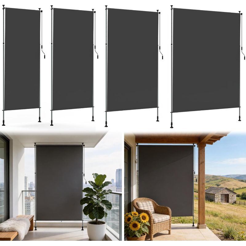 TEMU Retractable Vertical Privacy Screen, Height Adjustable Vertical Blind With Hand Crank, No Drill Uv Protection Outdoor Curtain For Patio Balcony