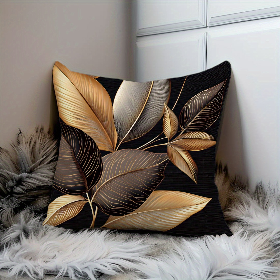 

Chic Black & Print Throw Pillow Cover, 17.7x17.7in - Modern Home Decor For Living Room, Bedroom, Sofa - Zip Closure, Machine Washable, Polyester, Pillows Decorative