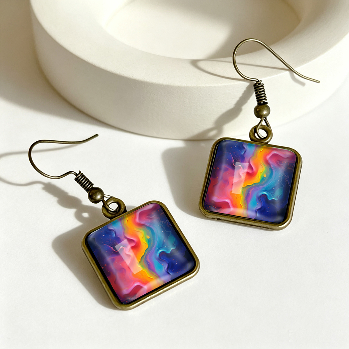 Square Multicolor Gradient Galaxy Nebula Stud Earrings