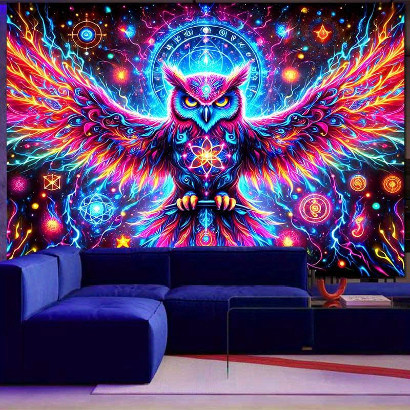 Vibrant 3d Neon Owl Tapestry Psychedelic Wall Hanging For Bedroom_voghion.com