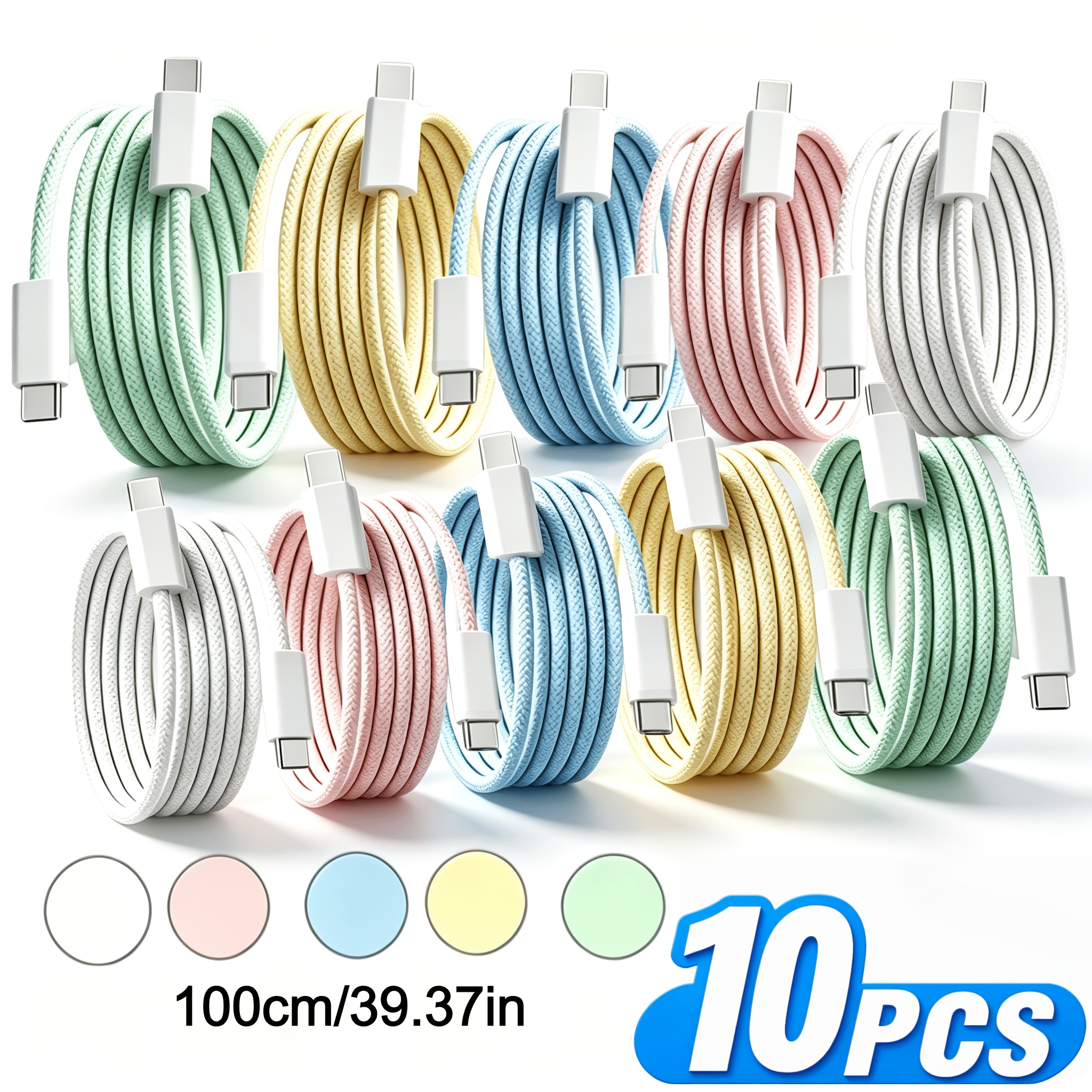 TEMU 10 Packs Câble USB C vers USB C Charge Rapide, Cordon de Synchronisation de Données PD, Compatible Carplay, Compatible avec Iphone