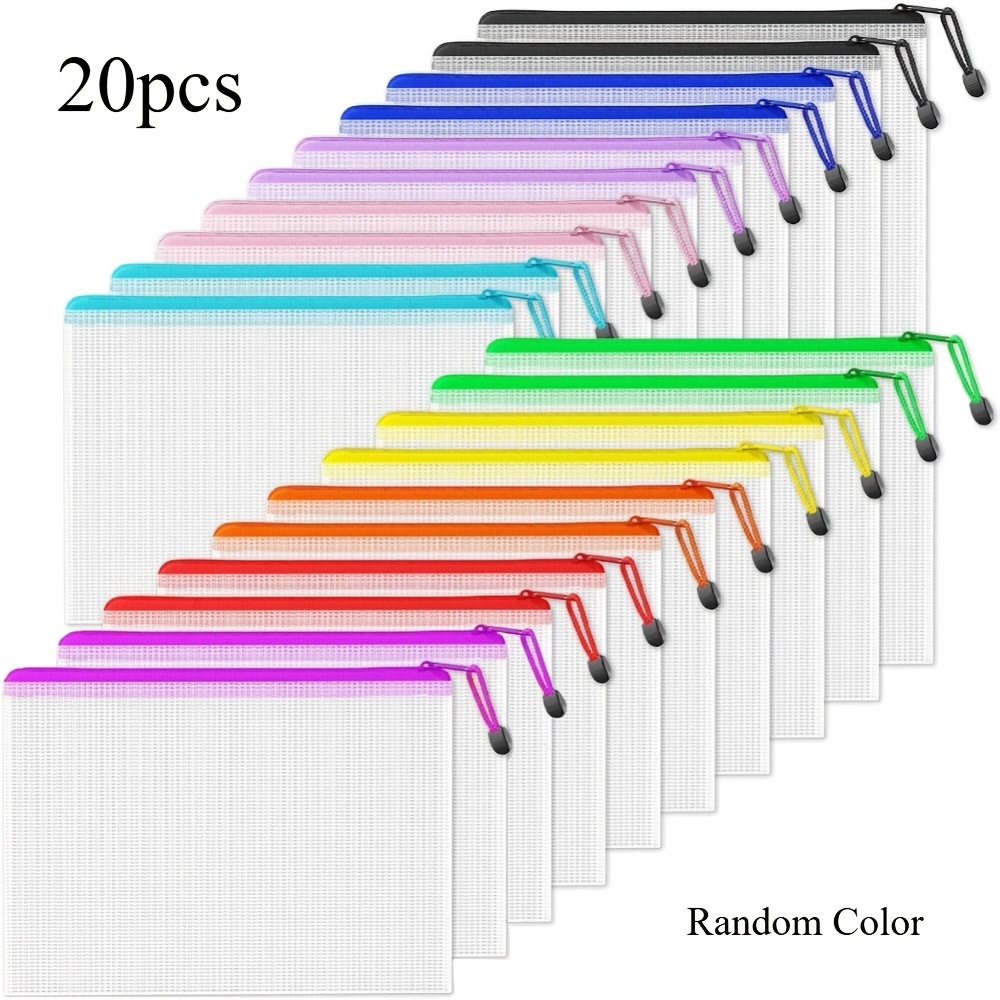 TEMU Juego de 20 piezas de neceseres de malla con cremallera A6 ARXR – Colores brillantes, almacenamiento multiusos para artículos escolares,