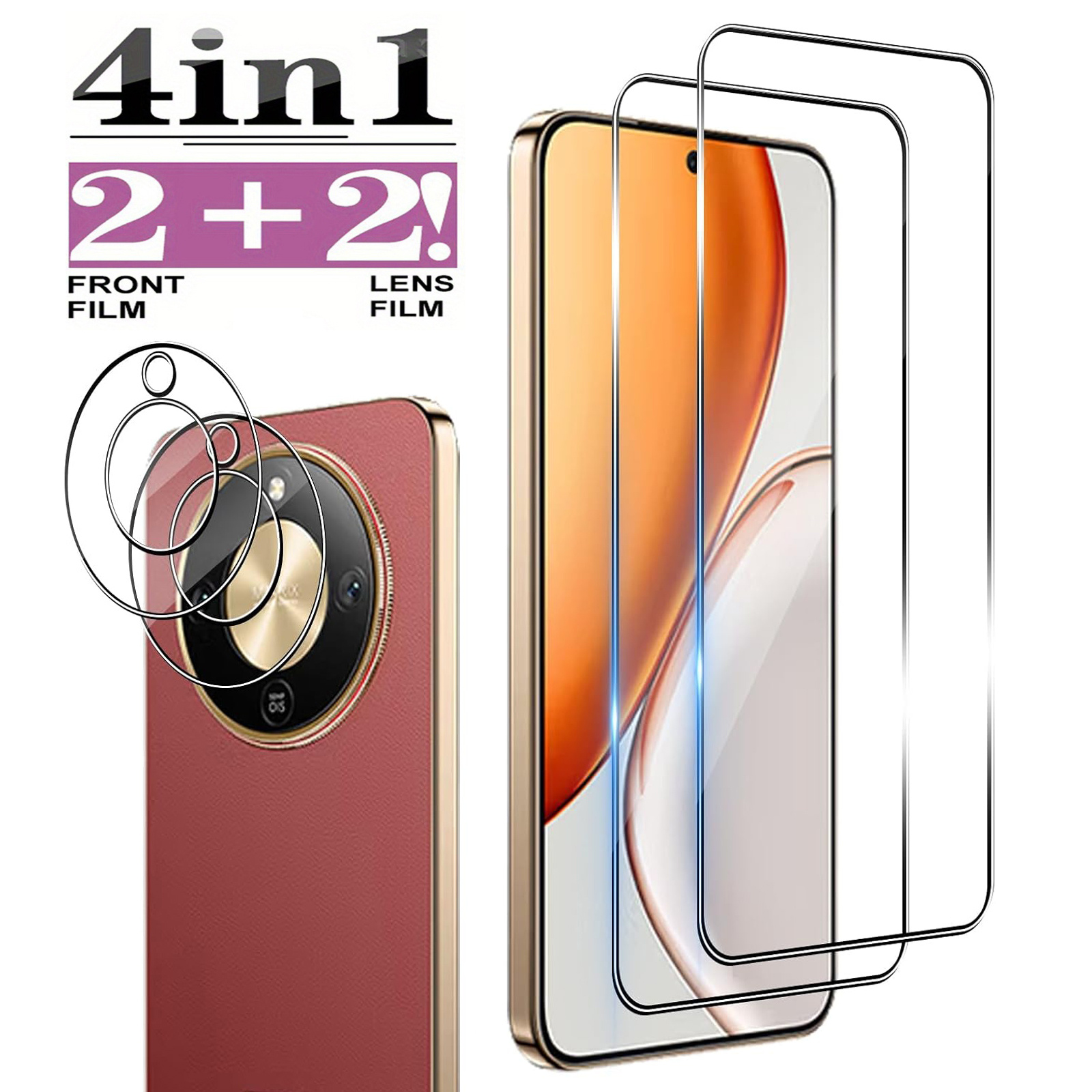 TEMU 4-in-1 2 2pcs Anti-scratch, , 9h Protective Tempered Glass Compatible With Honor Magic8 Lite Camera Lens Glass Protector For Lite 5g