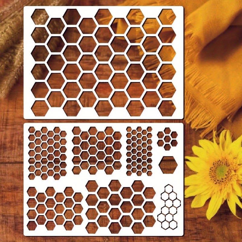 TEMU 2 pièces Pochoir Hexagonal Alvéolé - Adapté pour Tissu, Peinture, Bois, Verre et Loisirs Créatifs. Idéal pour Art Mural, T-shirts, Décoration