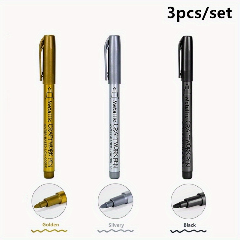 Set Of 3, Golden, Silvery, And Black Rose Golden Marker Pens For Party Supplies, Ideal For Scrapbooking, Wedding , Birthday Celebrations, Event Decorations, Halloween, And Christmas Parties