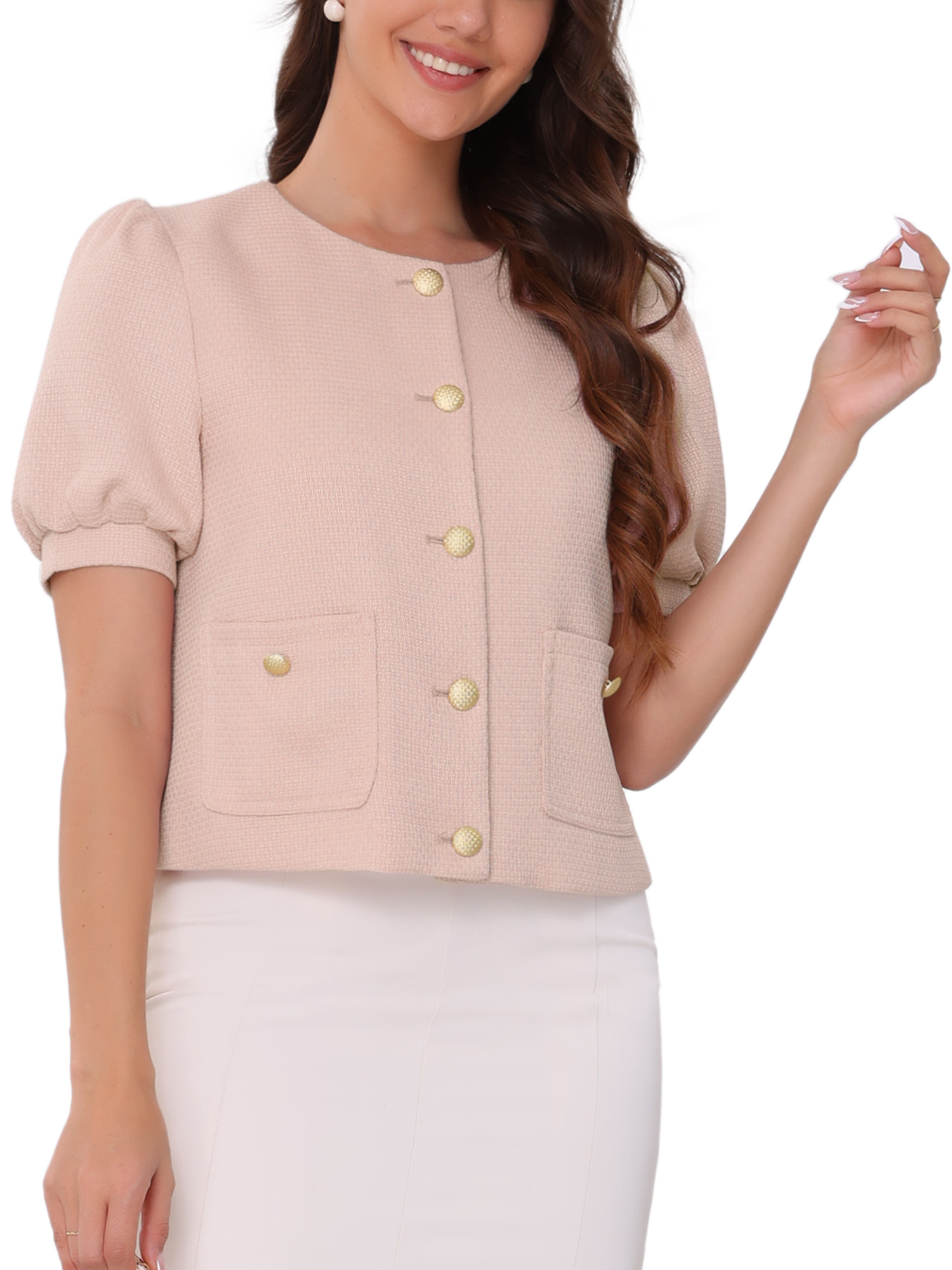 ジャケット・アウター Louren summer tweed puffsleeve blouson ジャケット・アウター Louren summer tweed puffsleeve blouson