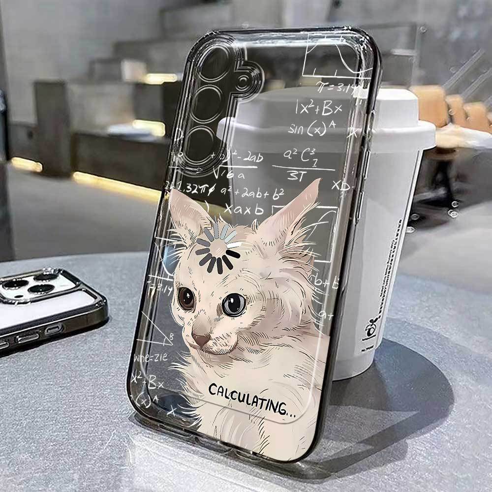 TEMU Прозорий чохол з дизайном "Розраховуючий Кіт" для телефону for Samsung for Galaxy S25/S24/S23/S22/S21 Ultra, Plus, FE та