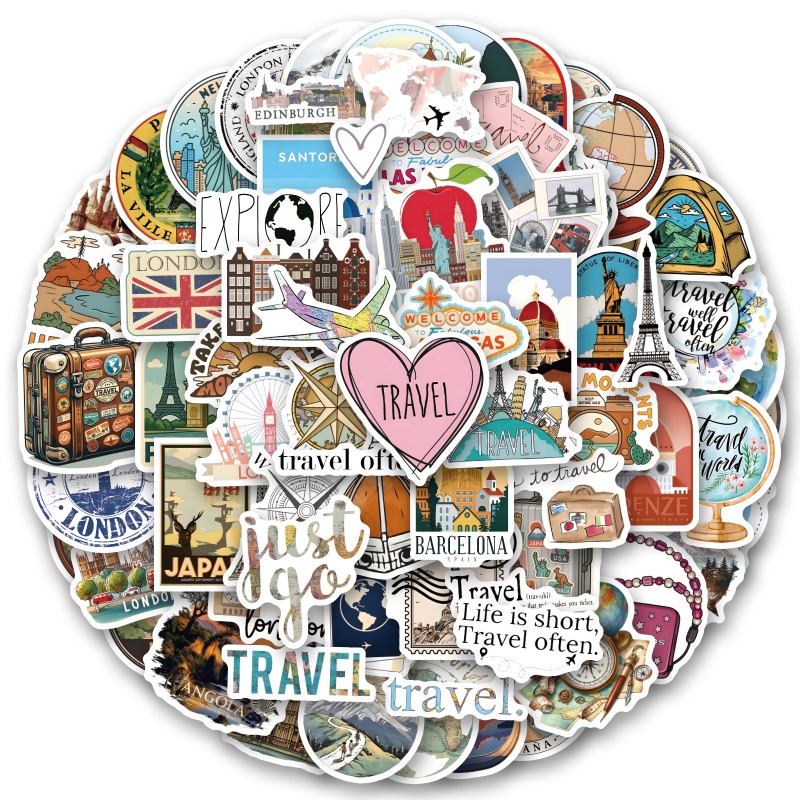 125pcs travel stickers beautiful stickers suitable for scrapbooking water bottles laptops skateboards bumpers diaries refrigerator suitcases and decorative stickers