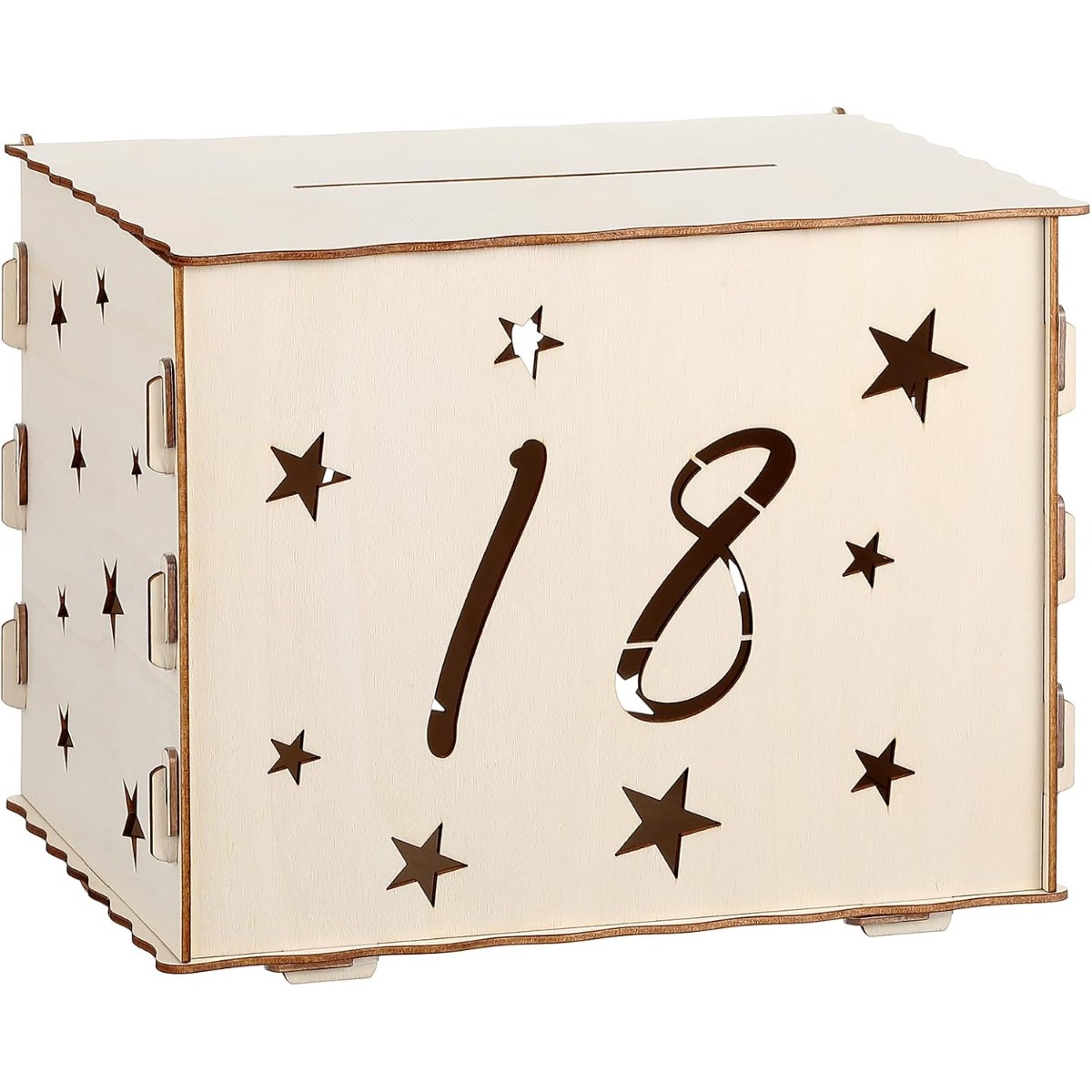TEMU Boîte-cadeau en bois 1 pièce pour 18e anniversaire, ajourée, avec fente d'insertion supérieure pour présentation sur table de fête, rangement de