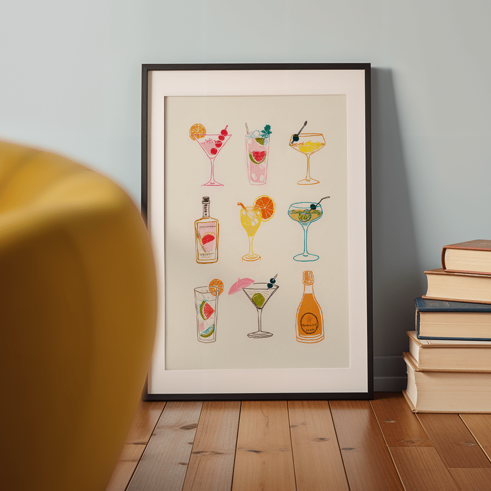 E-shop 2D Flach, 2D Flach, , Wanddekoration, Retro-Poster, Cocktail-Kunstdruck, Zitroniger Margarita-Leinwandbild, Auffällige und fantasievolle