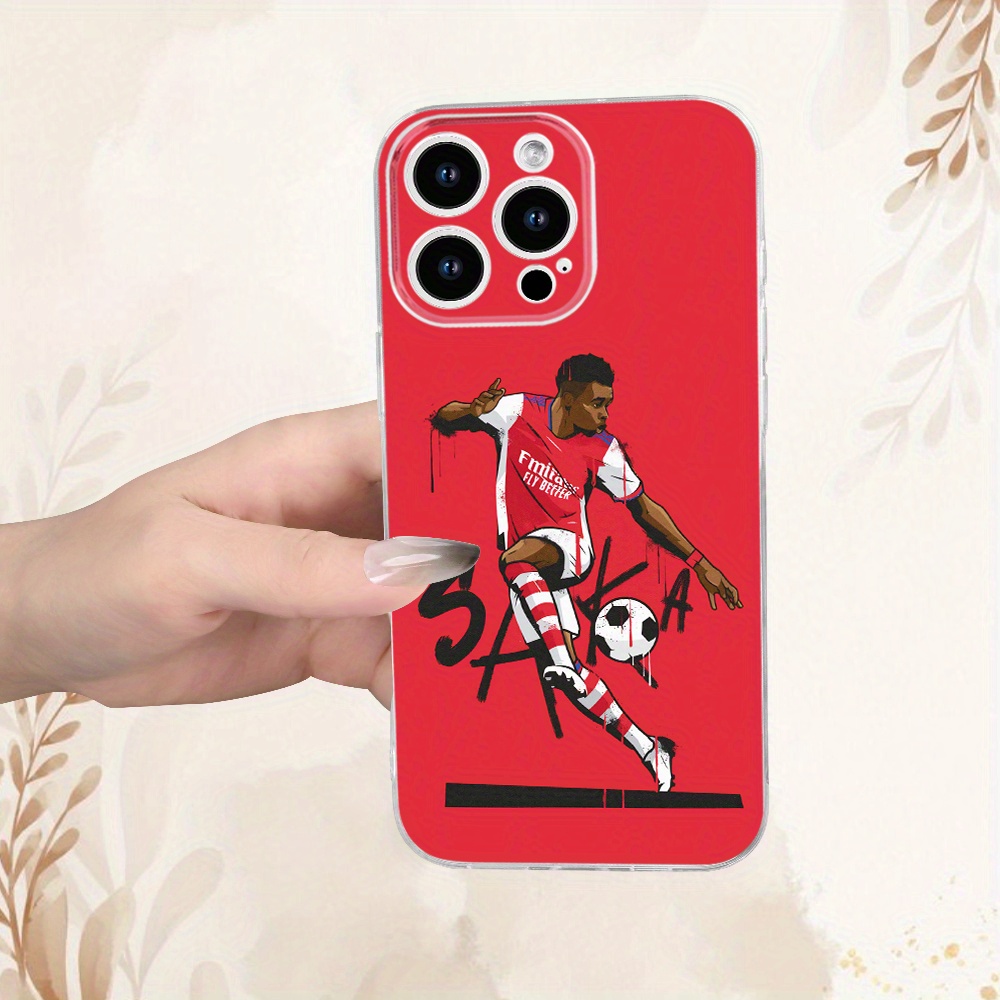 TEMU Phone Case - Creative Football Player Design Transparent Tpu Phone Case For Men And Women, Skin- For Iphone 16/16pro/16plus/16pm,