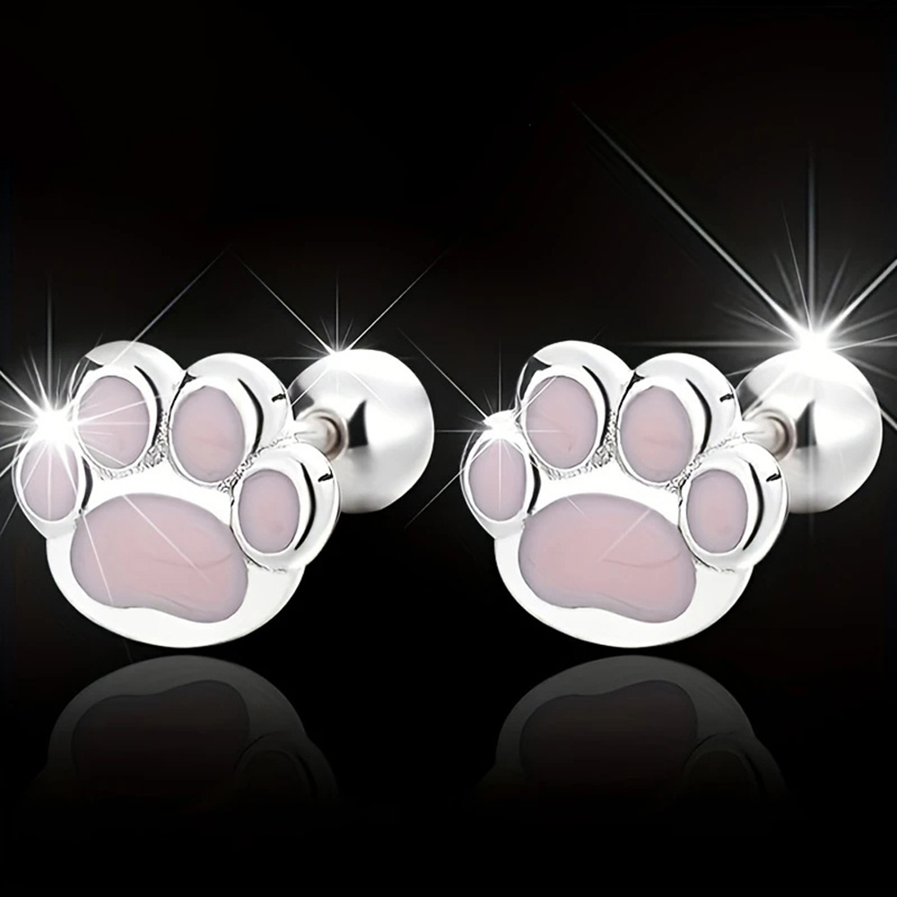 E-shop Niedliche Emaille-Ohrstecker mit rosa Tierpfotenabdrücken für Damen, für Party, Tier-Ohrstecker, Schmuck, Geburtstagsgeschenk