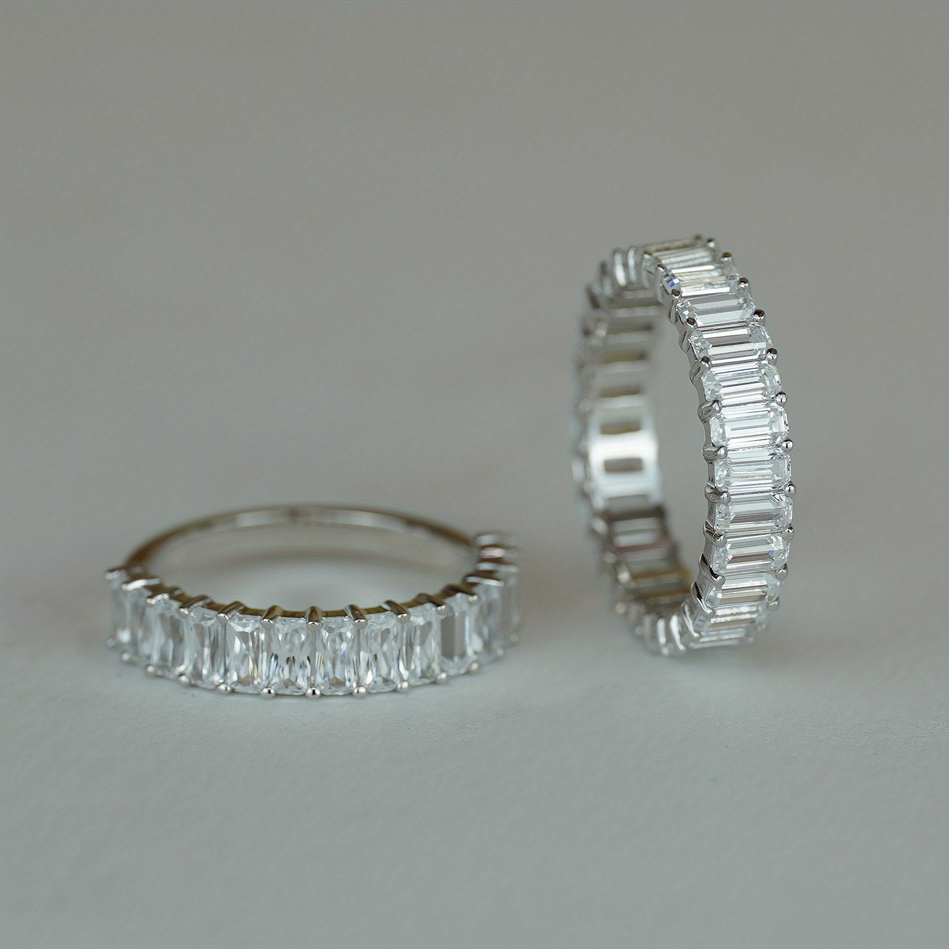 Elegant 2x4mm Rectangular D Color Moissanite Full Circle Ring